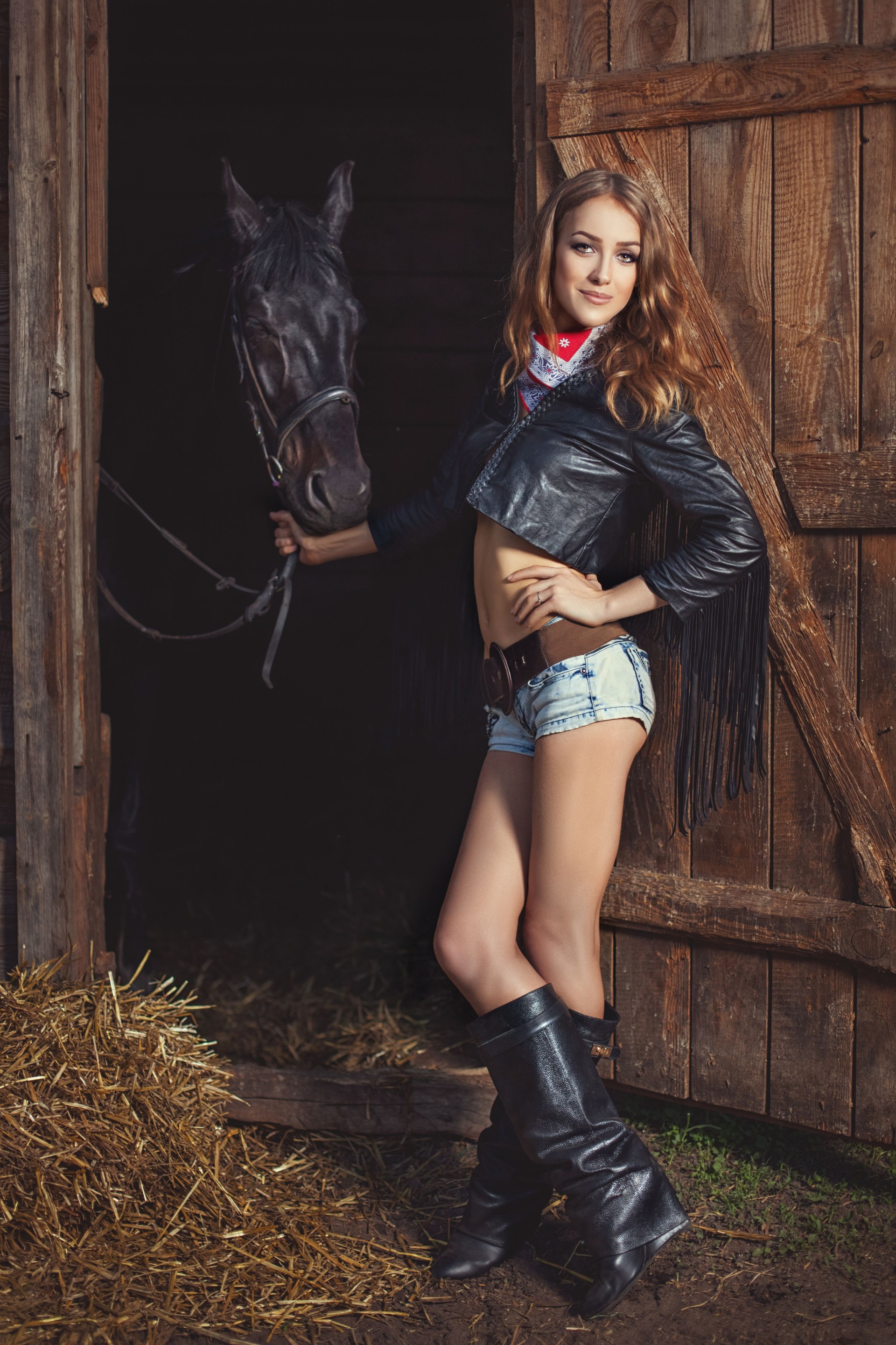 She brings a horse from stables in the evening.