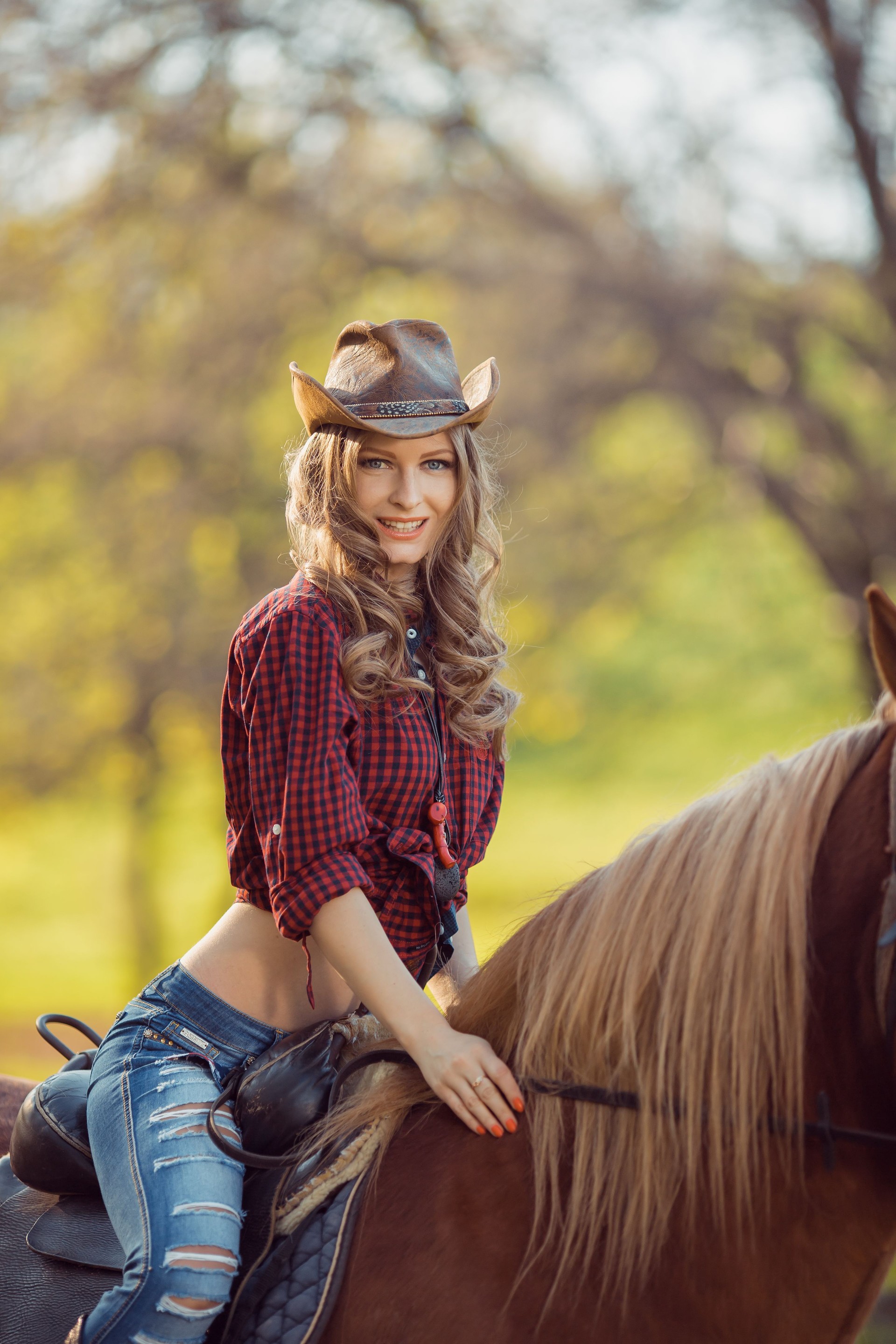 Cowgirl and Horse. Retro Style